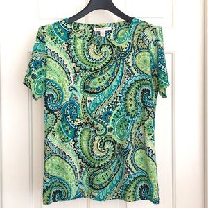 JM Collection Petite Medium Top Green Short Sleeves